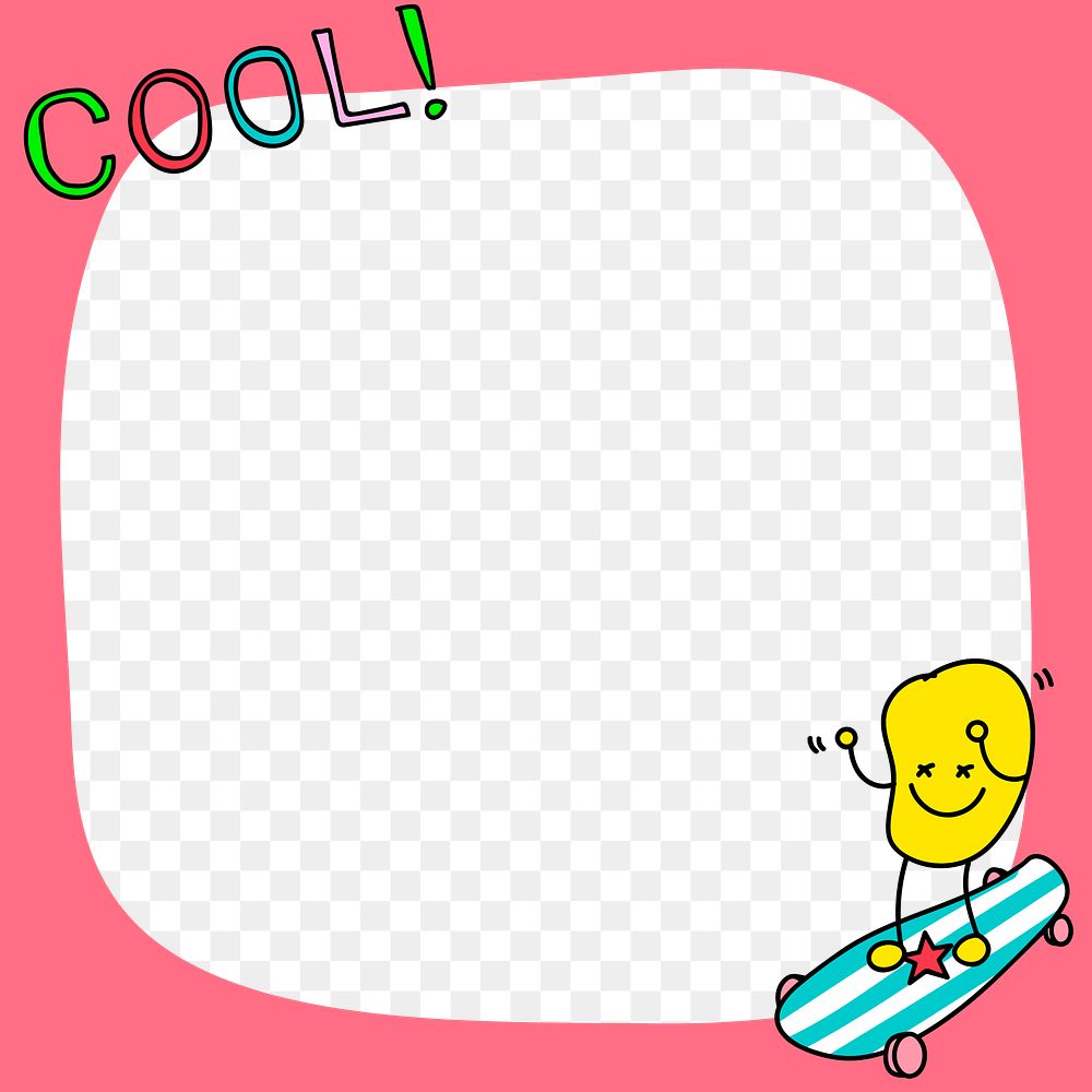 Cute skateboarder with cool word on a pink frame design element