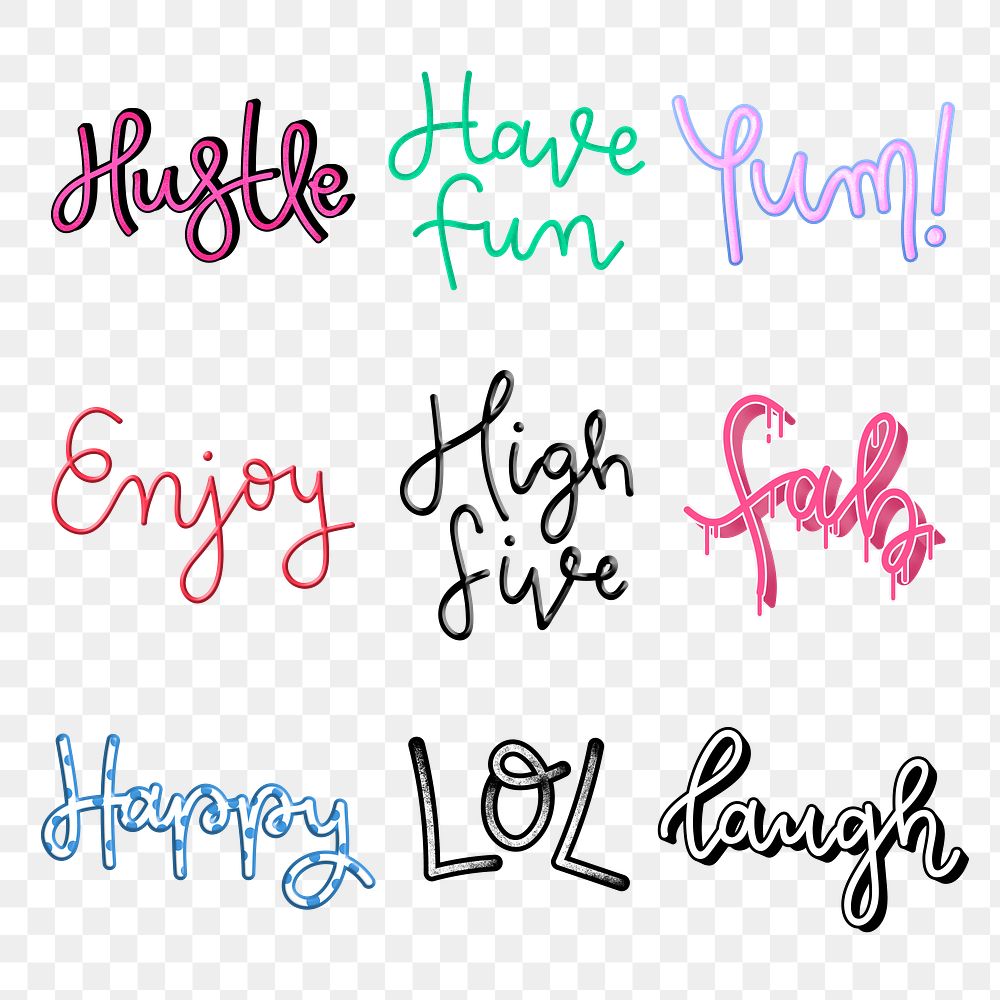Png doodle cursive fun words transparent background 
