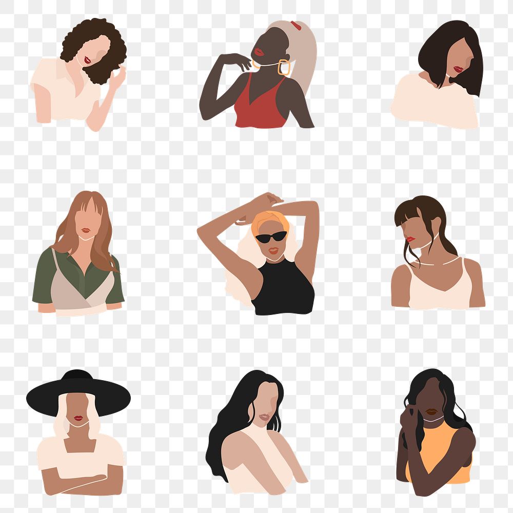 Female social media influencers collection transparent png