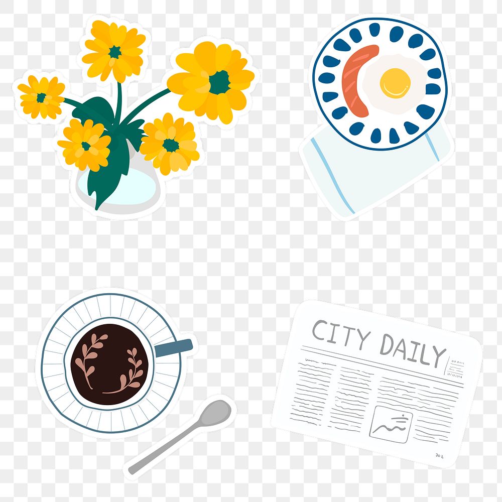 Flat lay breakfast sticker doodle transparent png