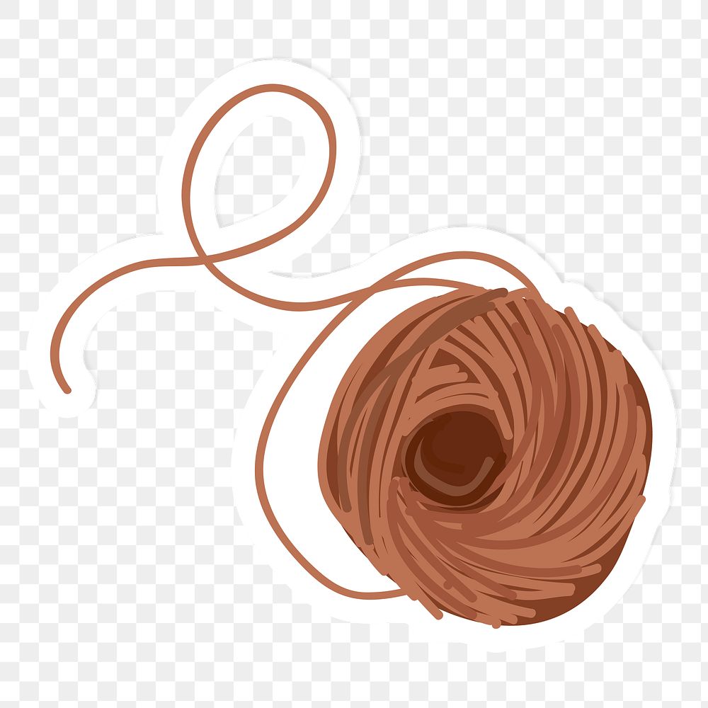 Ball of brown yarn isolated on transparent background
