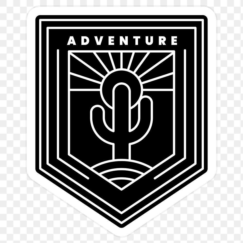 Black and white adventure badge transparent png