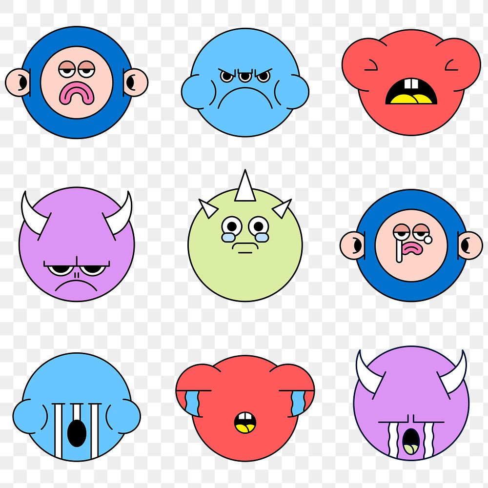 Mixed funky monster emoji stickers set transparent png