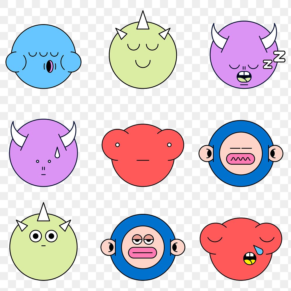 Mixed funky monster emoji stickers | Free PNG - rawpixel