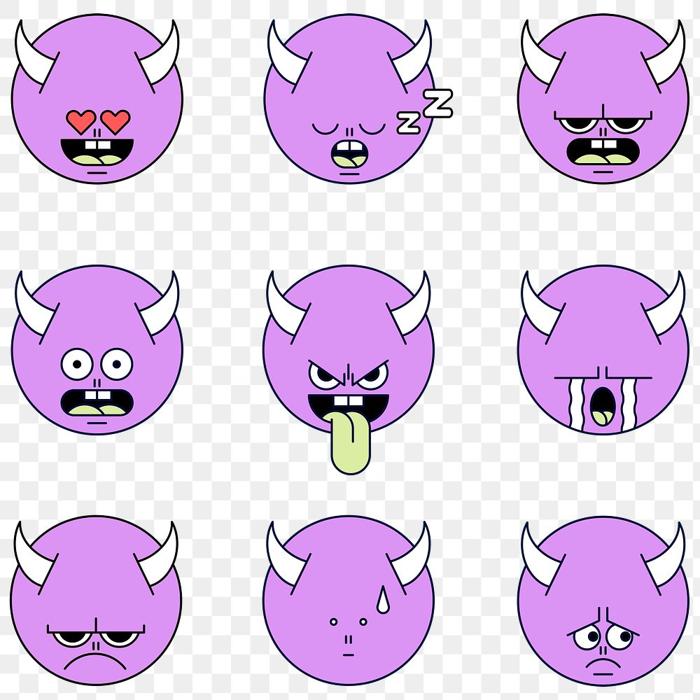 Funky horned monster emoji sticker set transparent png