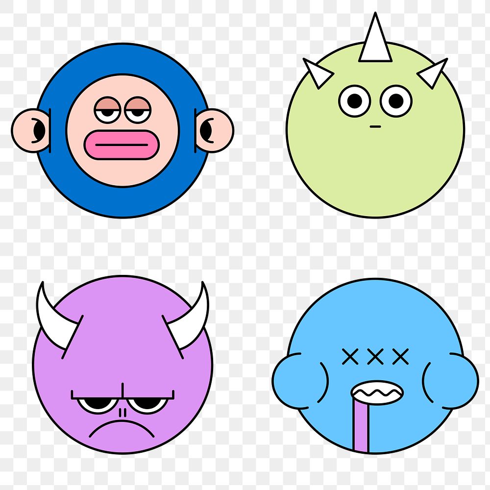 Mixed funky monster emoji stickers set transparent png