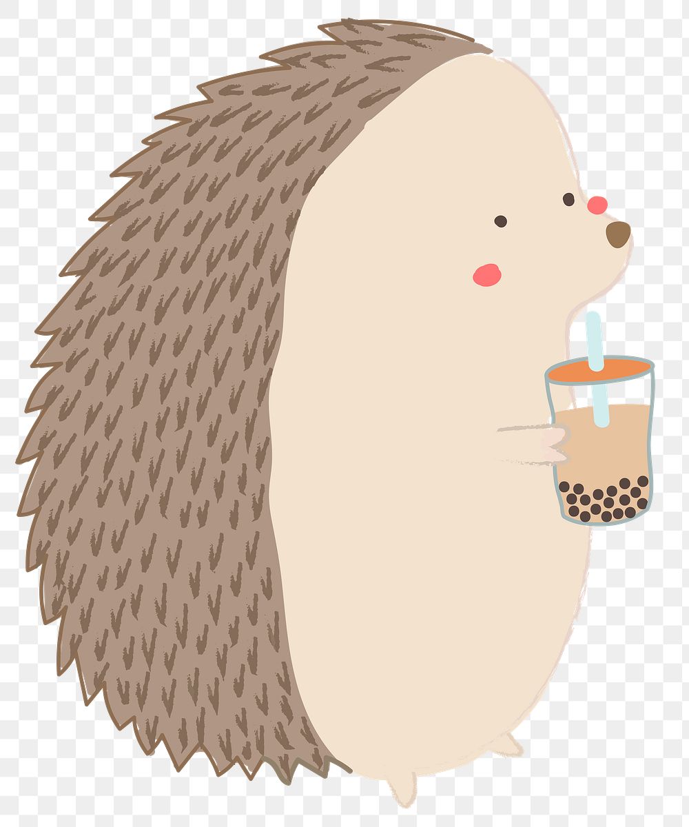 Cute porcupine drinking bubble tea transparent png