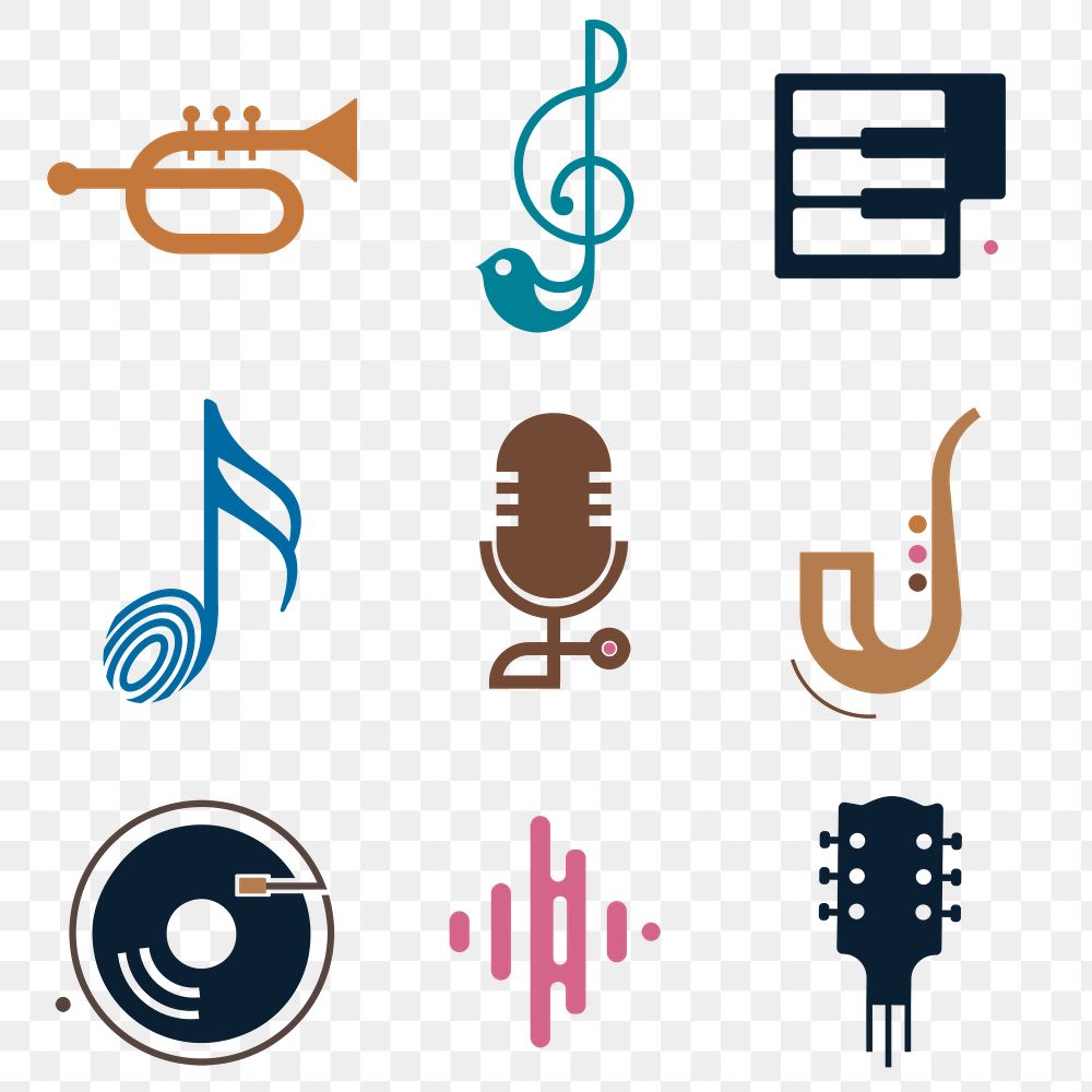 Png music icon flat design set