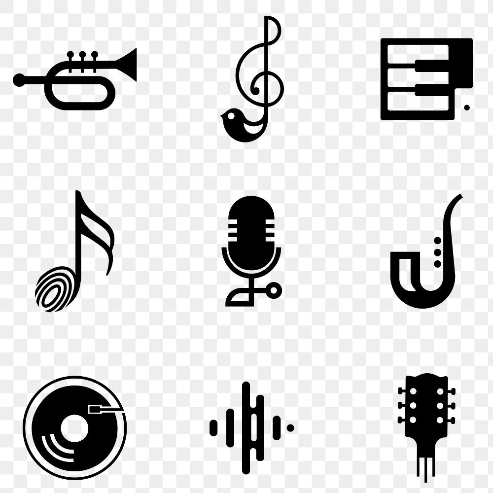 Png music icon minimal design set in black
