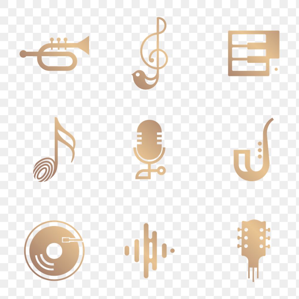 Png music icon minimal design set in gold