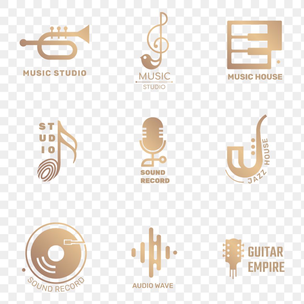 Png music icon minimal design set in gold