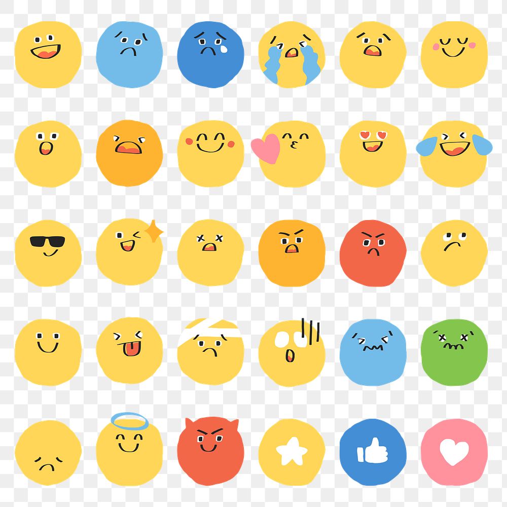 PNG cute doodle emoji icon set digital sticker