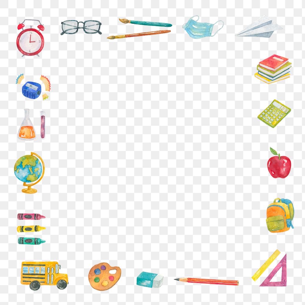 PNG frame  in watercolor back to school theme