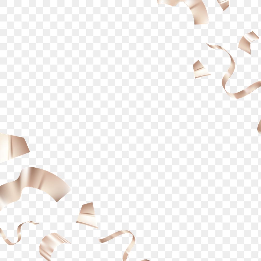 Png rose gold ribbons 3D border on transparent background for birthday celebration