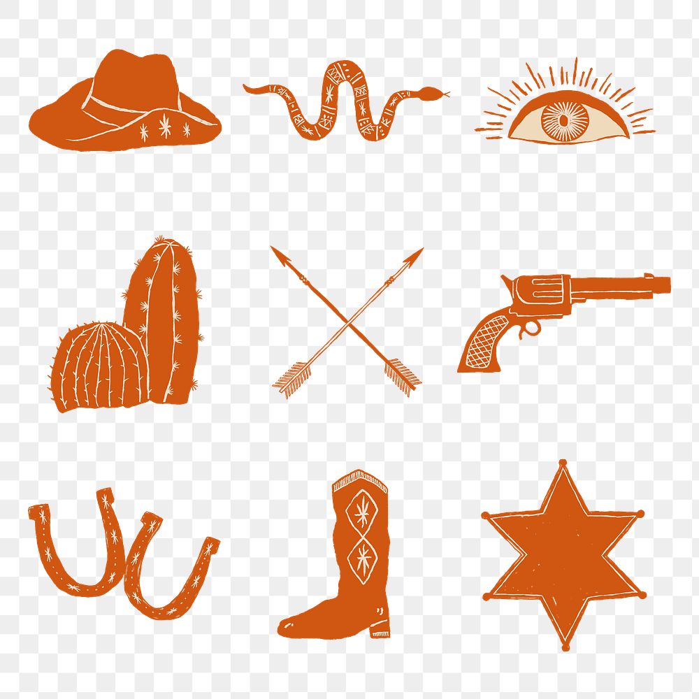Png cowboy themed logo hand drawn illustration collection