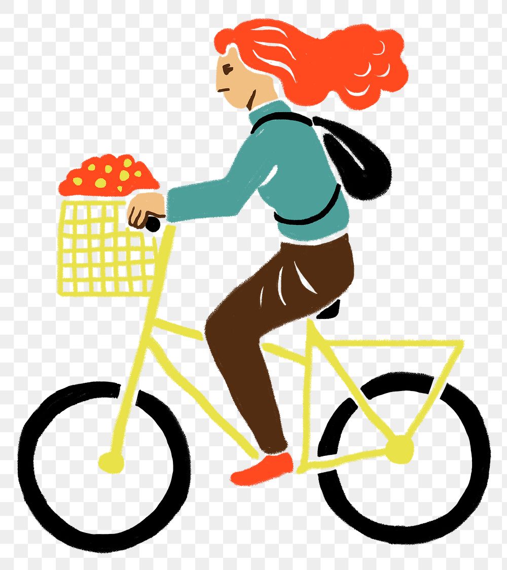 Biking woman png vacation sticker for diary
