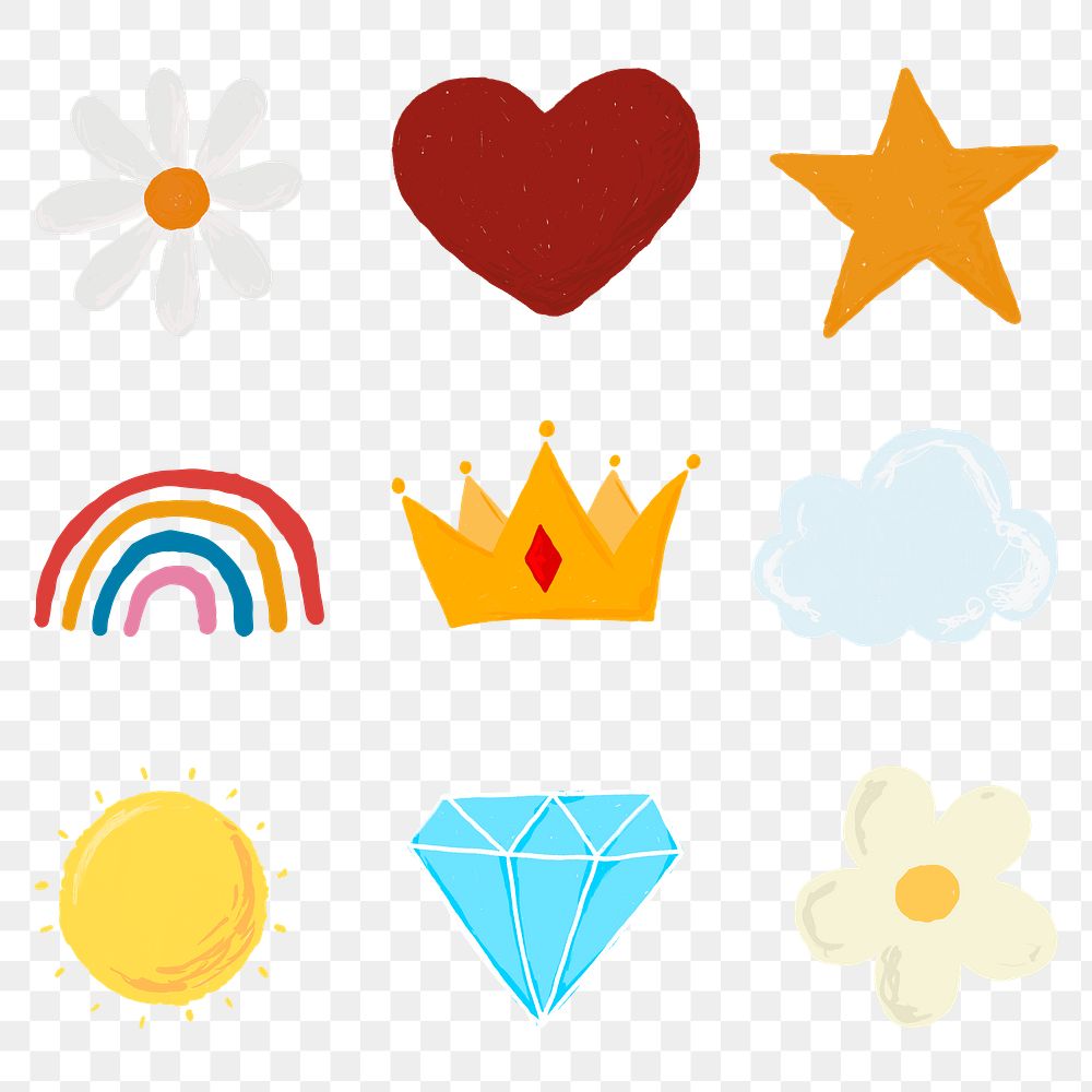 Cute hand drawn sticker png element set