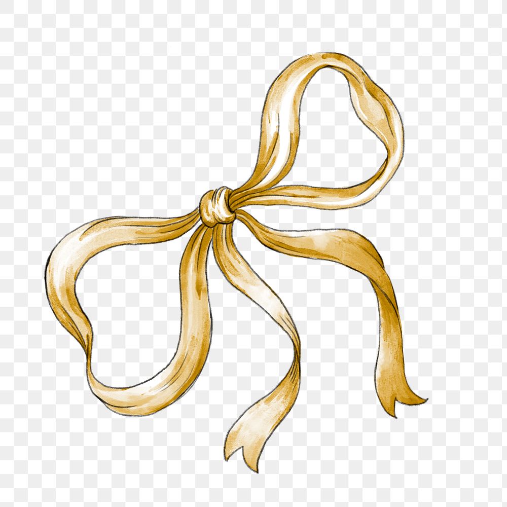 Gold ribbon png bow design element