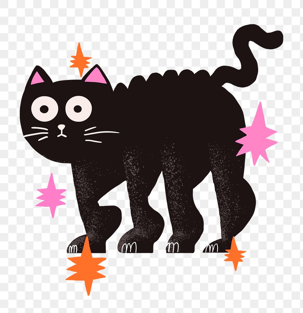 PNG cartoon black cat sticker halloween illustration