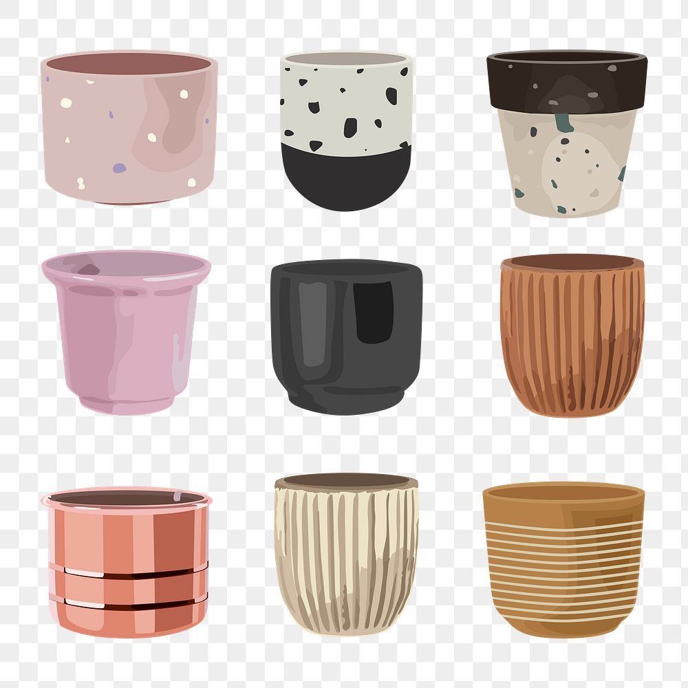 Plant pot PNG image clipart set for gardening 