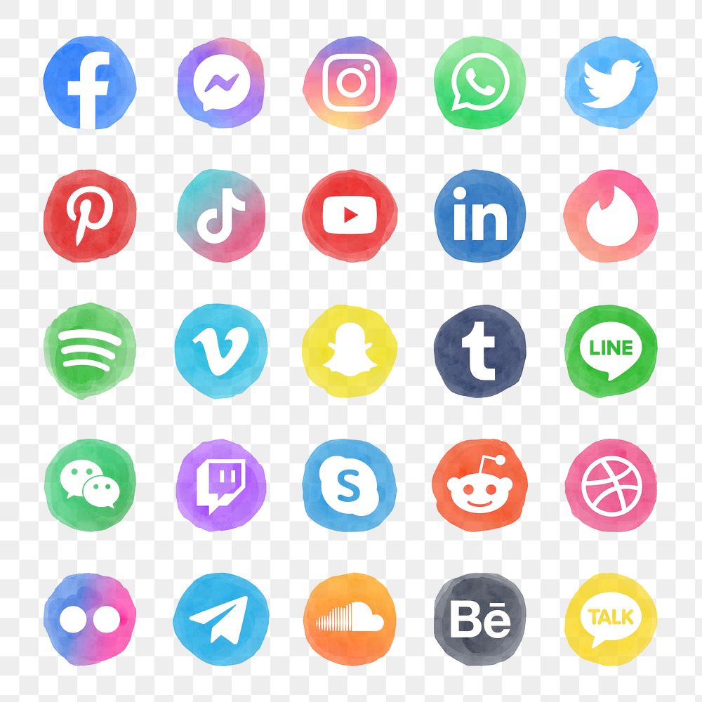 Popular social media icons png set in watercolor with Facebook, Instagram, Twitter, TikTok, Youtube etc. 21 JULY 2021 -…