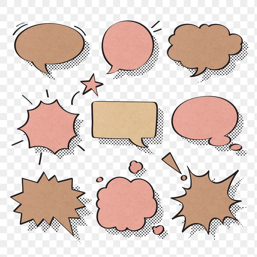 Speech bubble png sticker, cartoon halftone style set