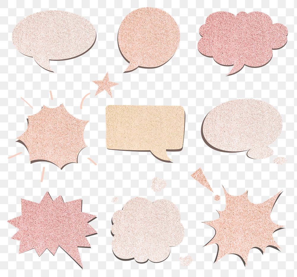 Speech bubble png sticker in glittery texture style set