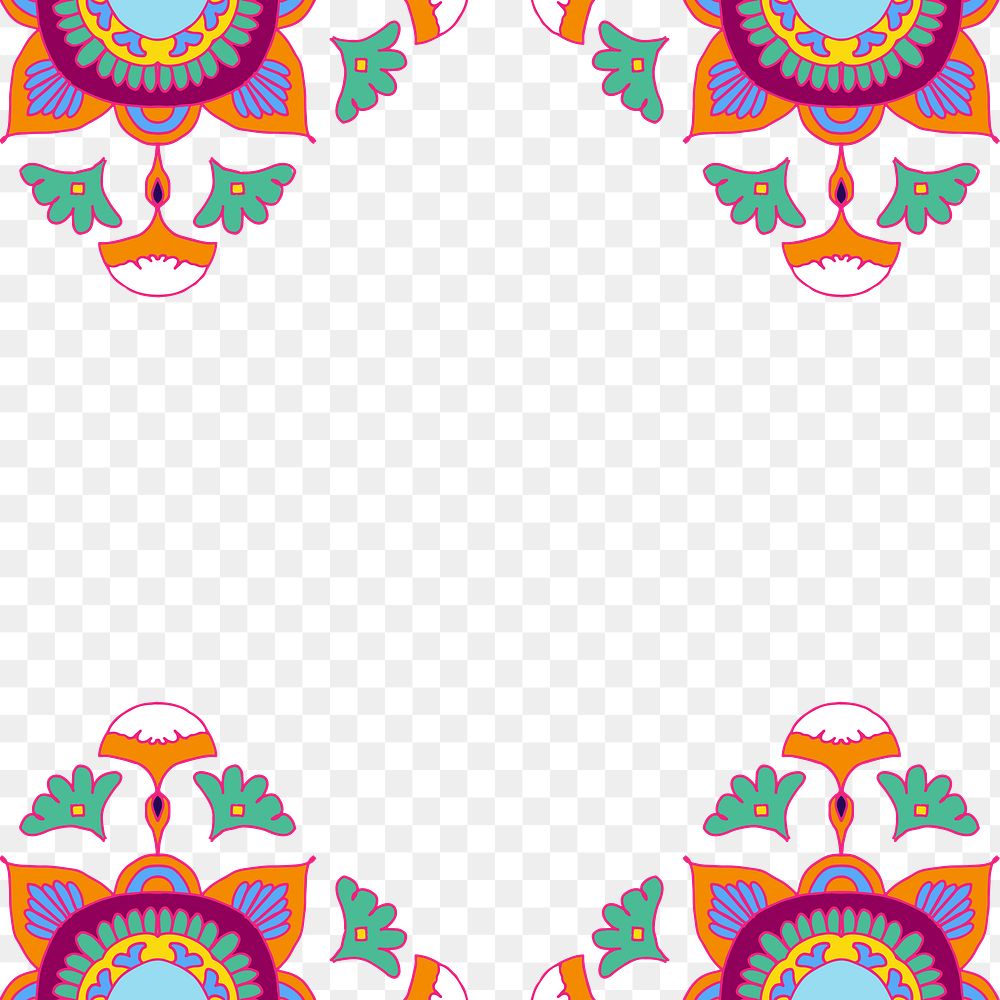 Colorful Indian rangoli border png frame
