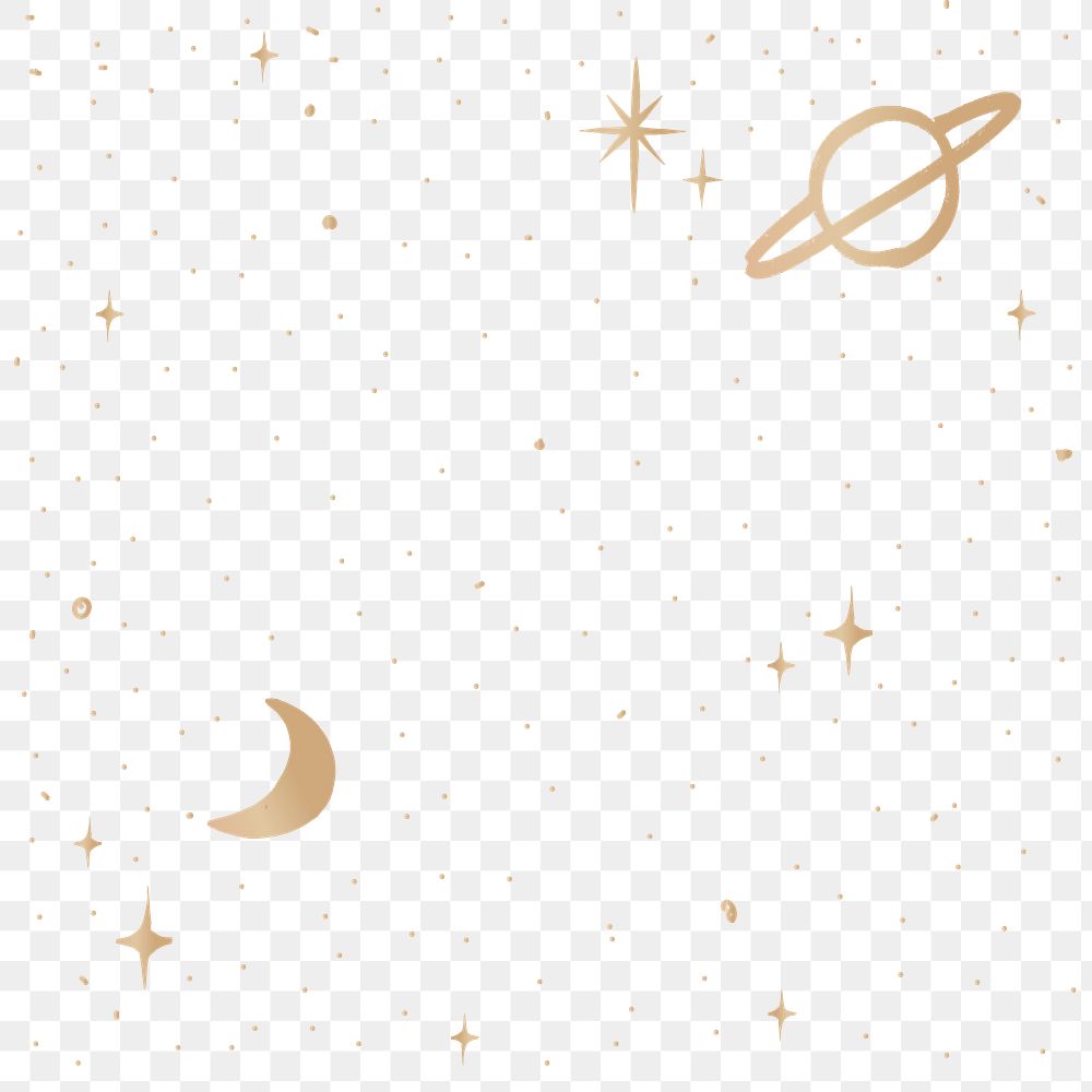 Saturn half moon gold png starry sky on transparent background