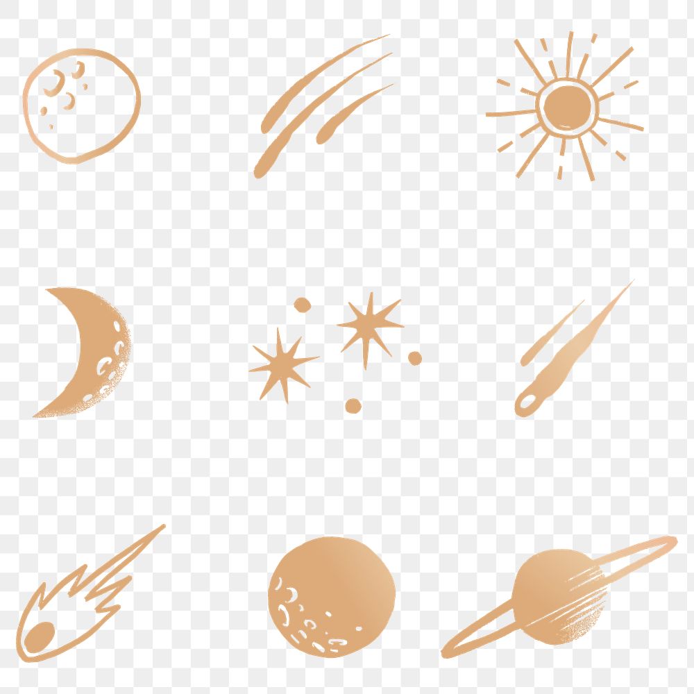 Golden png stars galactic doodle stickers