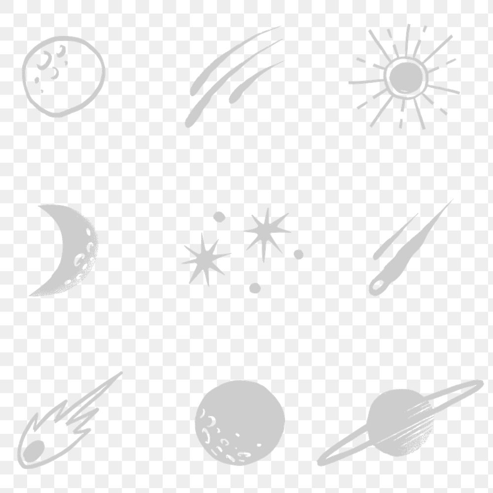 Gray png solar system galactic doodle sticker