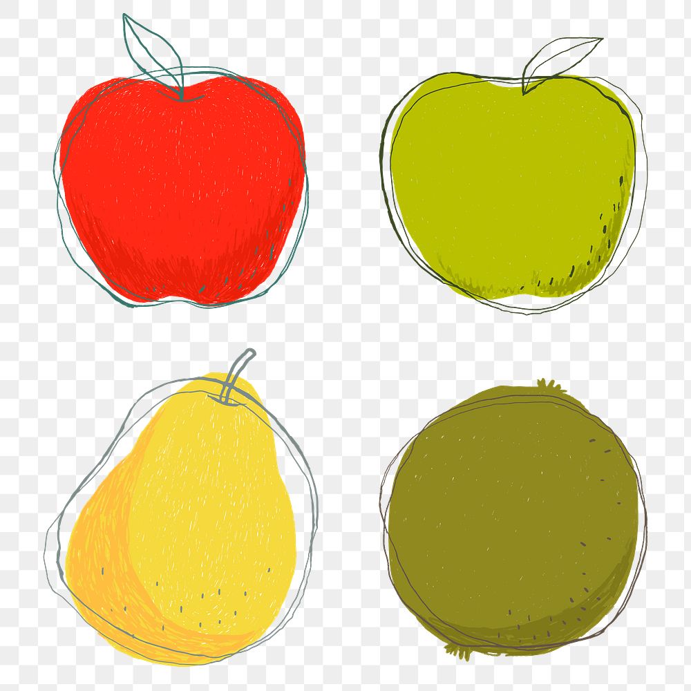 Cute doodle art fruits png sticker collection