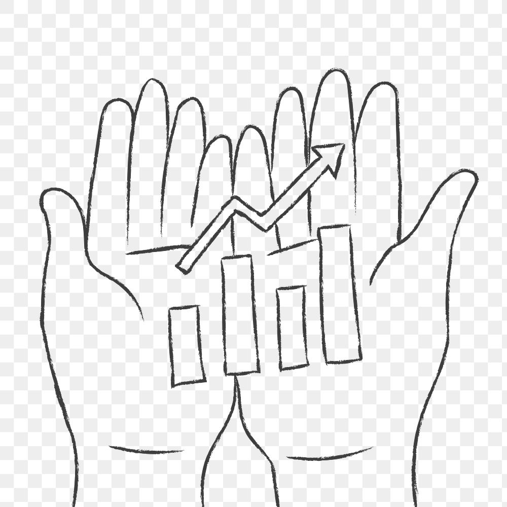 Business doodle png growth graph on hands