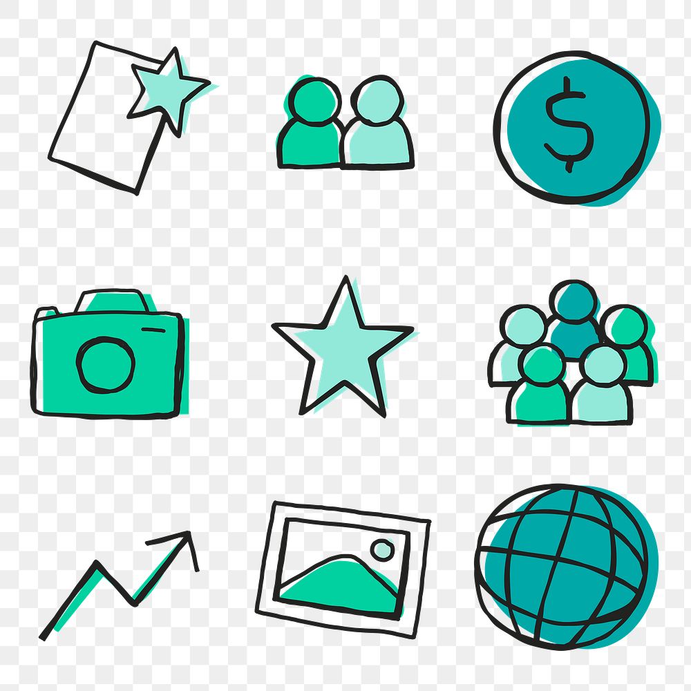 Green icon transparent png for business use set