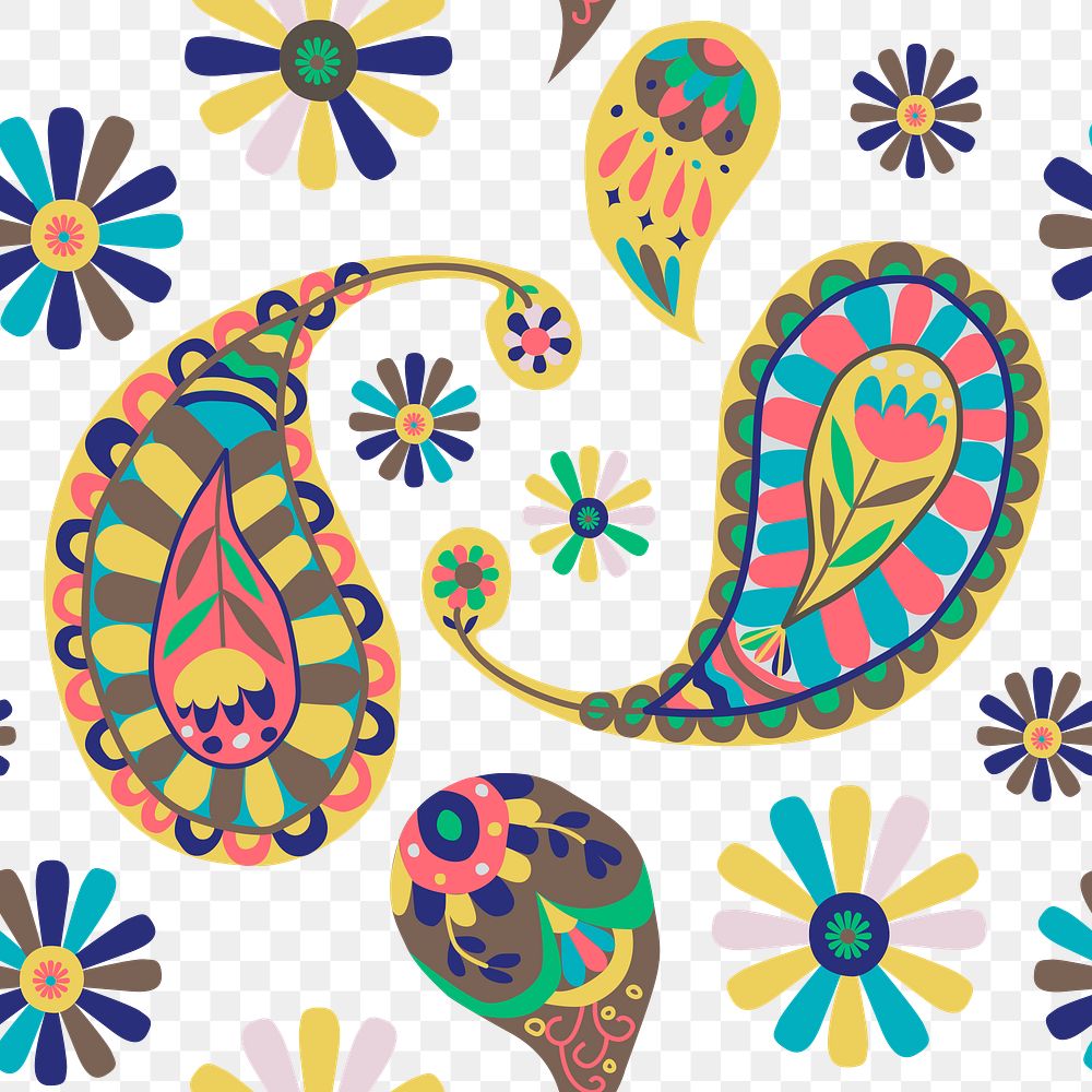 Indian paisley pattern png seamless transparent background