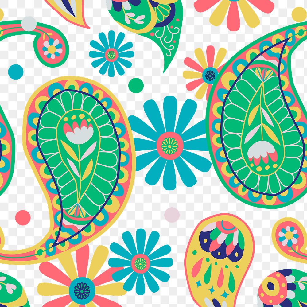 Green paisley pattern png seamless transparent background