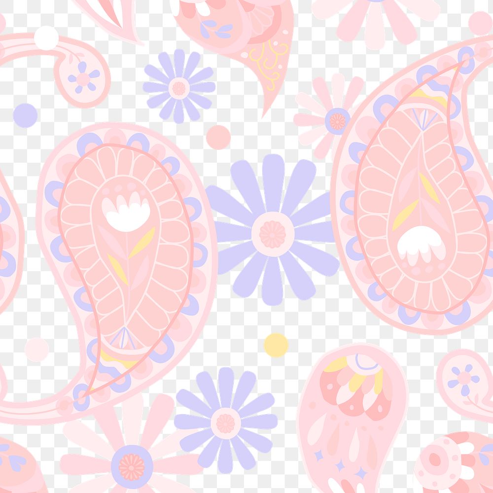 Pastel paisley pattern png seamless transparent background