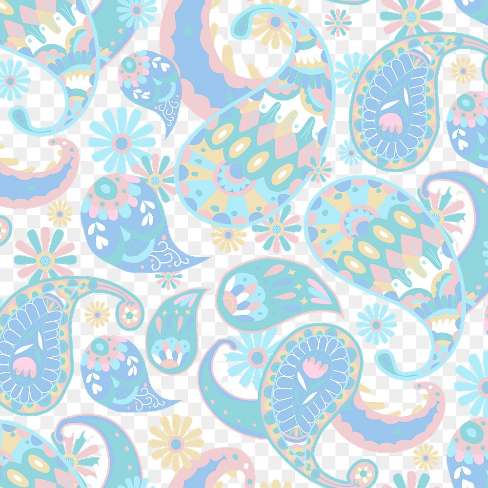 Pastel Indian paisley pattern png seamless transparent background