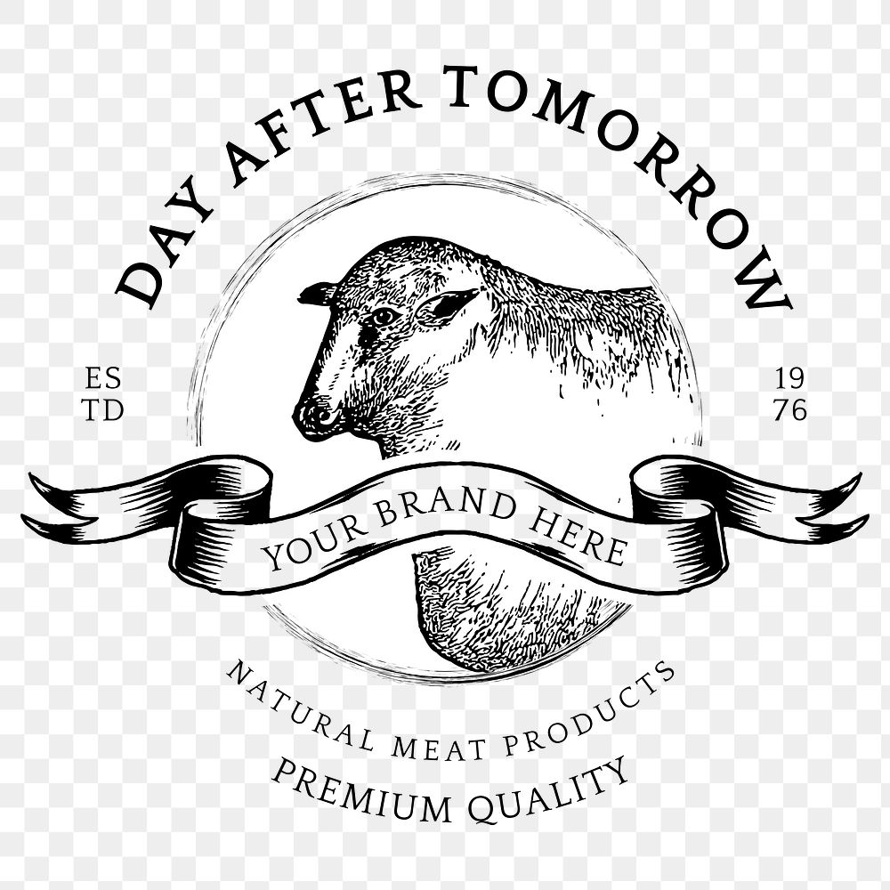 Vintage butcher shop png business badge retro animal logo