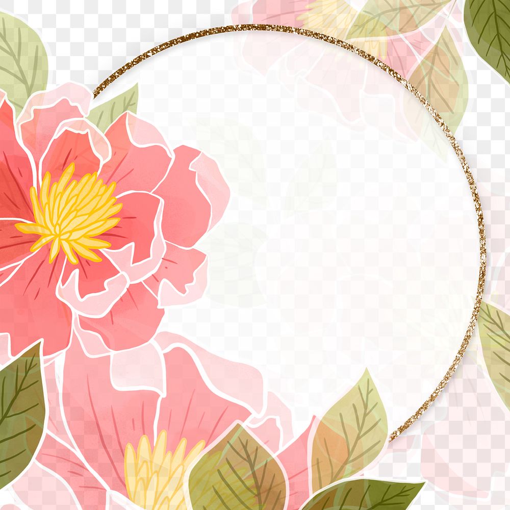 Hand-drawn png rose flower with glittery frame transparent background
 