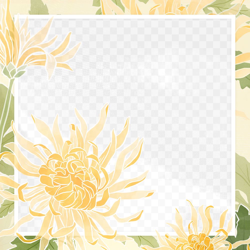 Hand-drawn png chrysanthemum flower frame transparent background