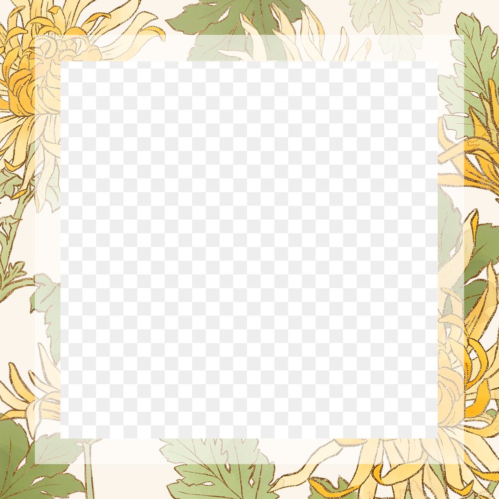 Hand-drawn png chrysanthemum flower frame transparent background