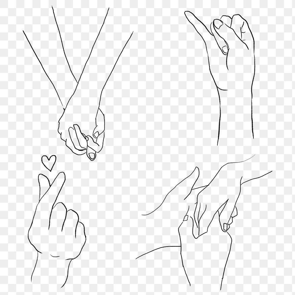 Couple hand gestures Valentine&rsquo;s png aesthetic design elements set