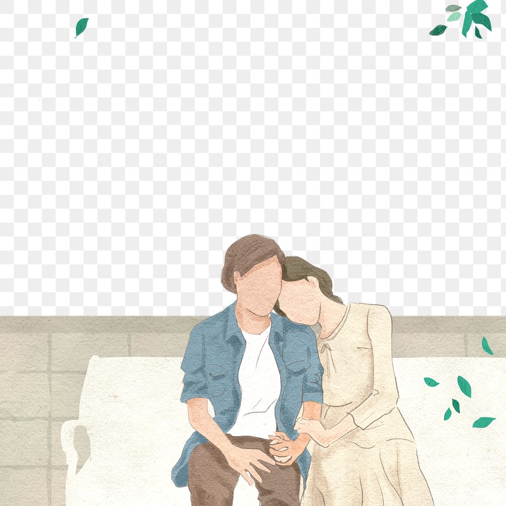 Couple on a date png in the garden Valentine&rsquo;s theme hand drawn illustration