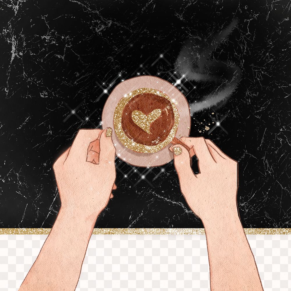 Cute coffee date Valentine&rsquo;s png black glittery marble texture 