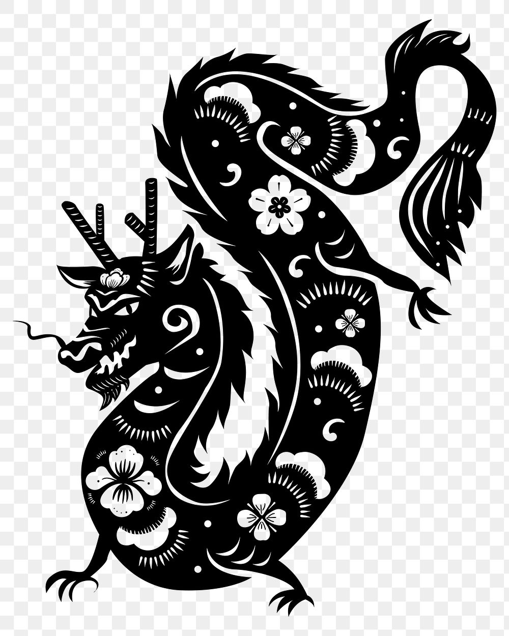 Chinese dragon animal png sticker black new year
