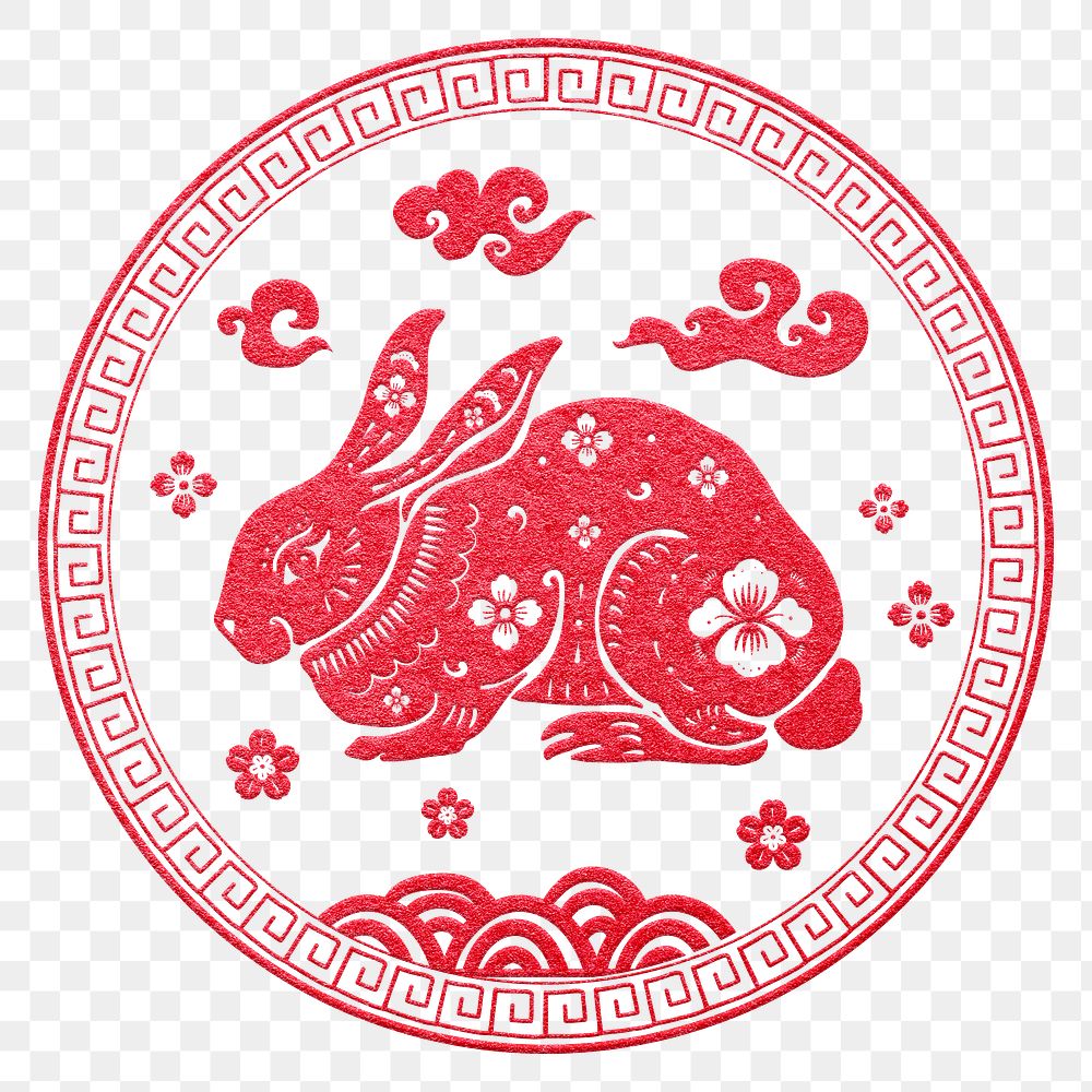 Chinese rabbit animal badge png red new year design element