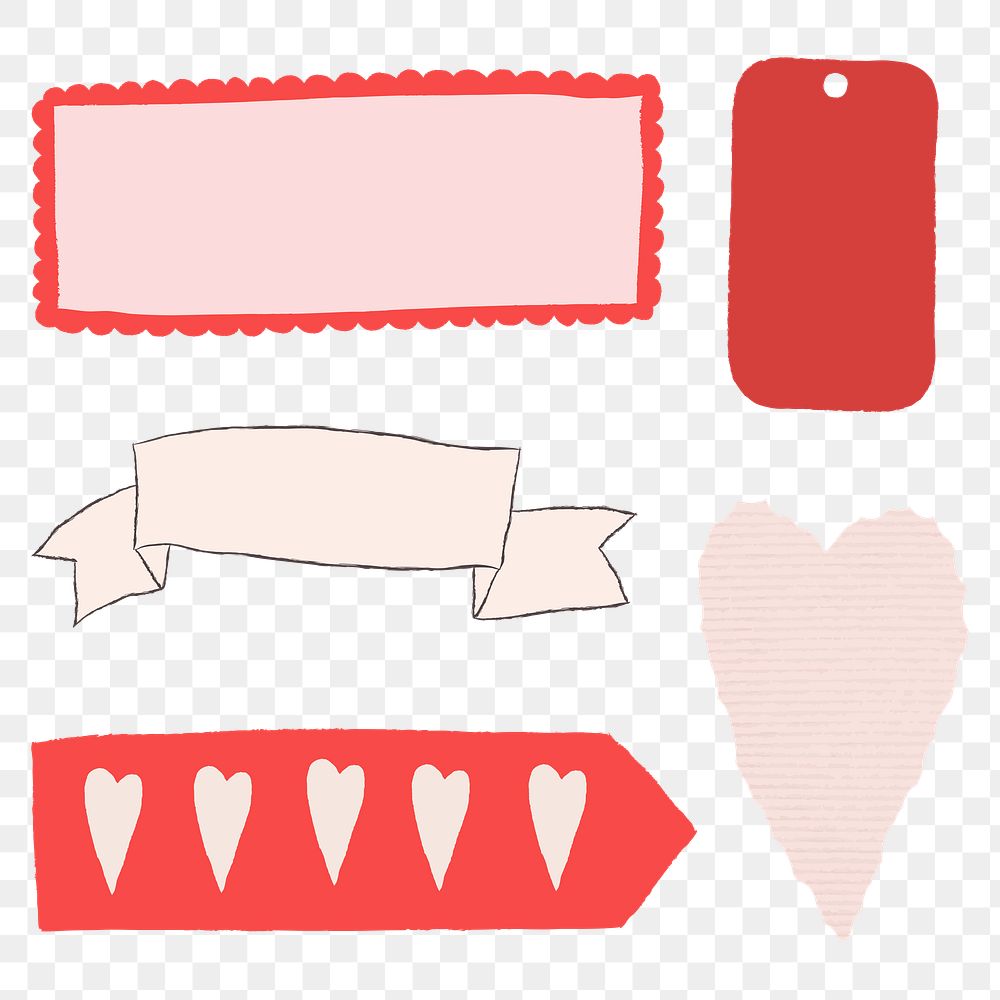Valentine doodle badges png for romantic card decoration