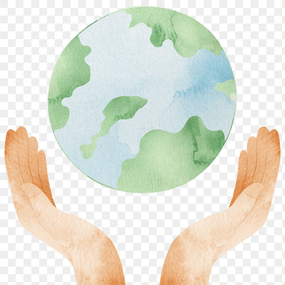 Earth png hand cupping our planet design element