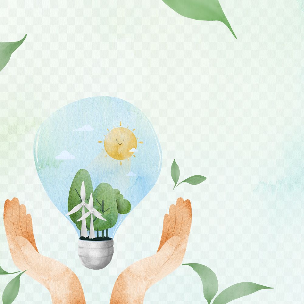 Png sustainable background with earth in a light bulb watercolor illustration                                               …